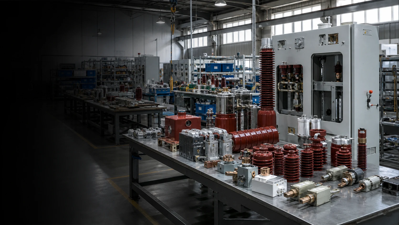 Suvell medium voltage electrical parts assembly and inspection workshop with switchgear components
