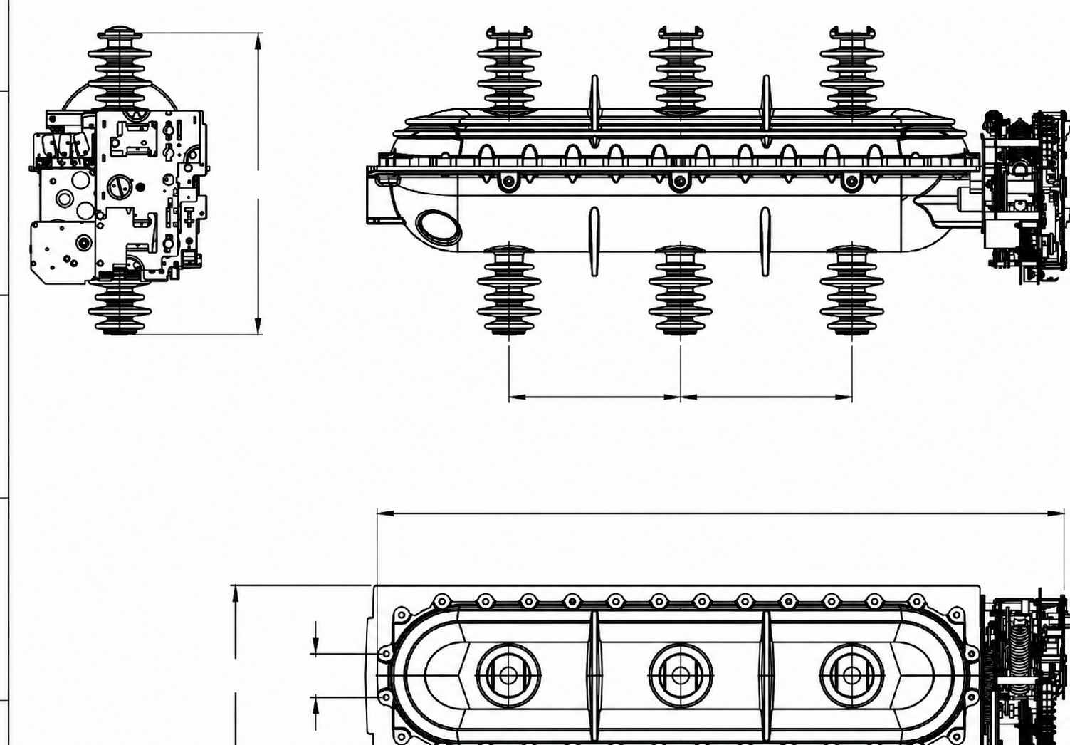 35 kV SF6 load break switch drawing with overall dimensions