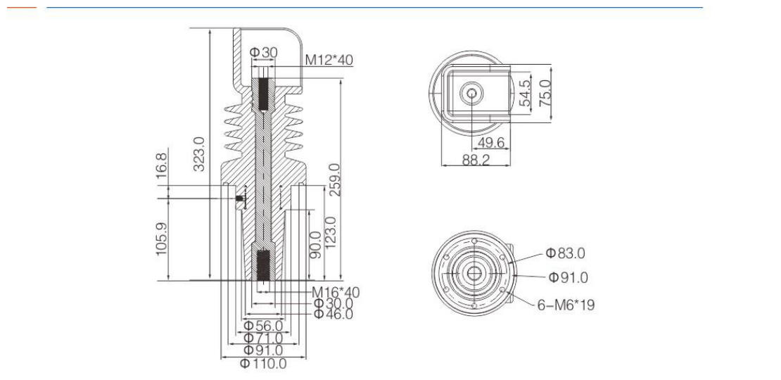 259 Bottom-Exit Epoxy Resin Bushing engineering drawing from the selection manual