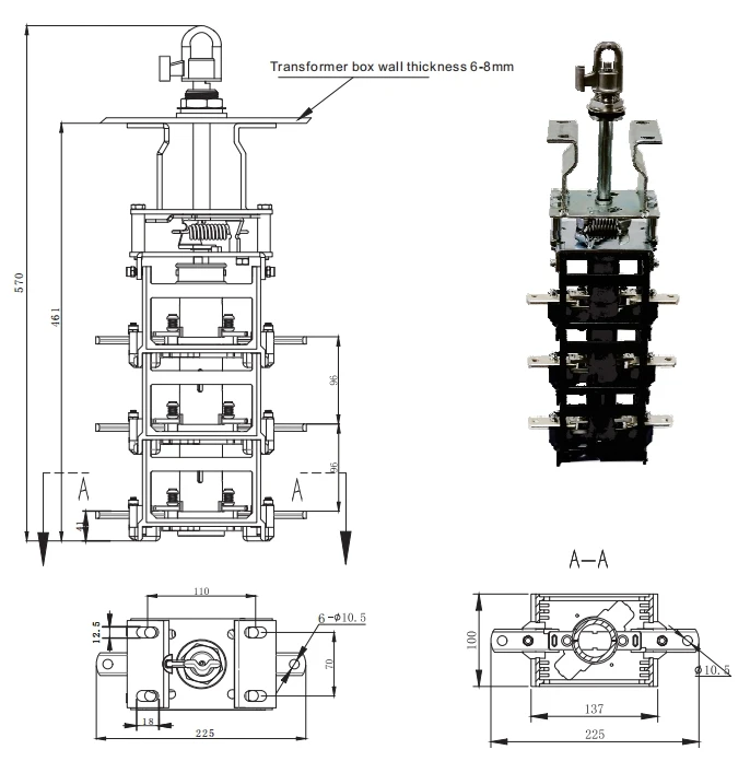 Suvell official dimension or drawing for BFYI-25KV630A-D Three-Phase Pad Mount (under ground type) Loadbreak Switch