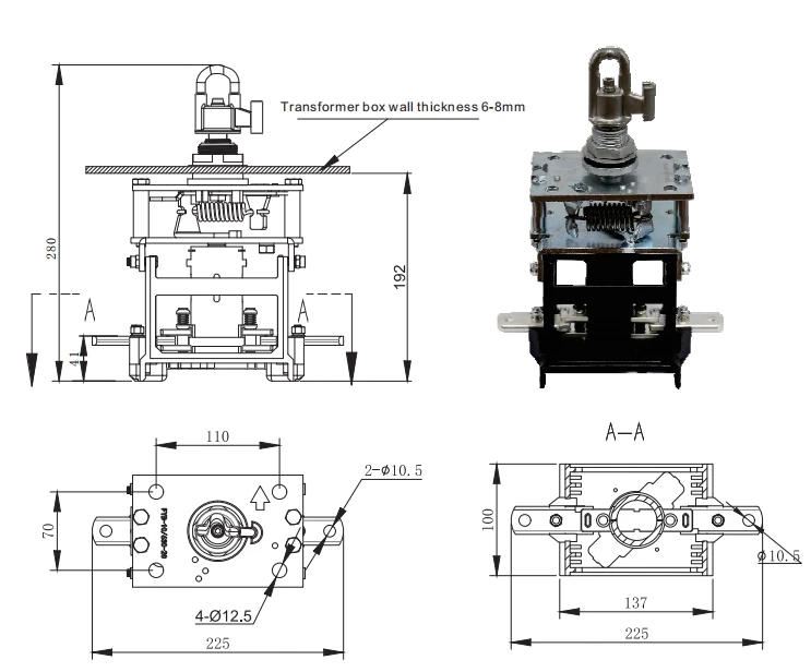 Suvell official dimension or drawing for BFYI-25KV 630A J1 Single Phase Loadbreak Switch