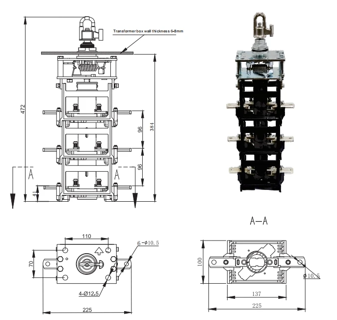 Suvell official dimension or drawing for BFYI-25KV630A Three-Phase Loadbreak Switch