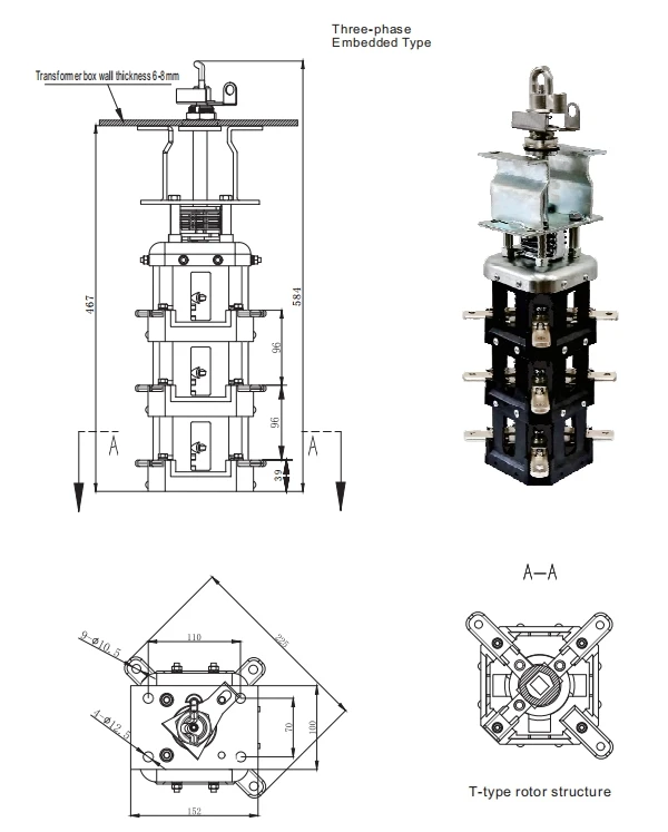 Suvell official dimension or drawing for FYN33-25KV630A-25-D Three-Phase Embedded Type Loadbreak Switch