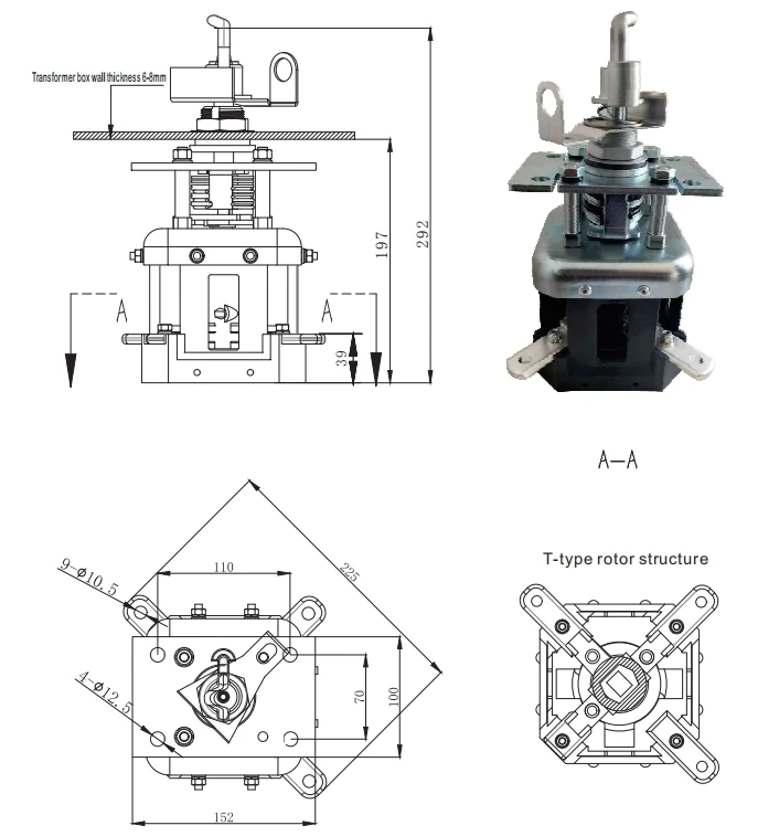 Suvell official dimension or drawing for FYN33-25KV630A-25-J1 Single-Phase T-Blade Loadbreak Switch
