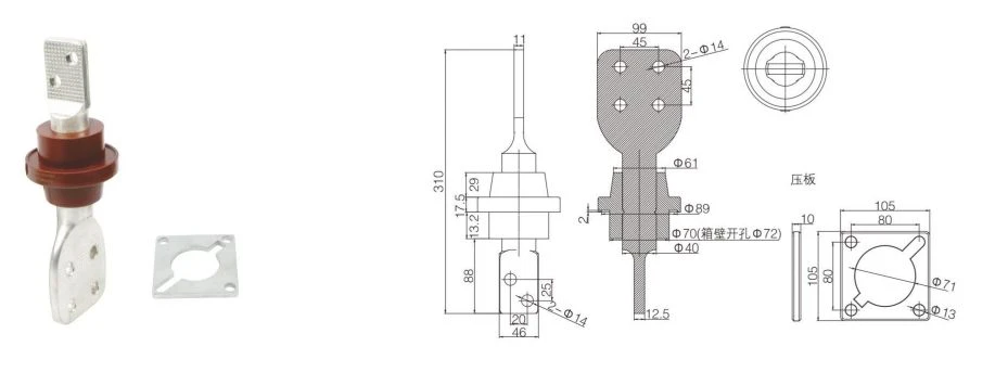 1.2 kV 2000 A epoxy bushing engineering drawing