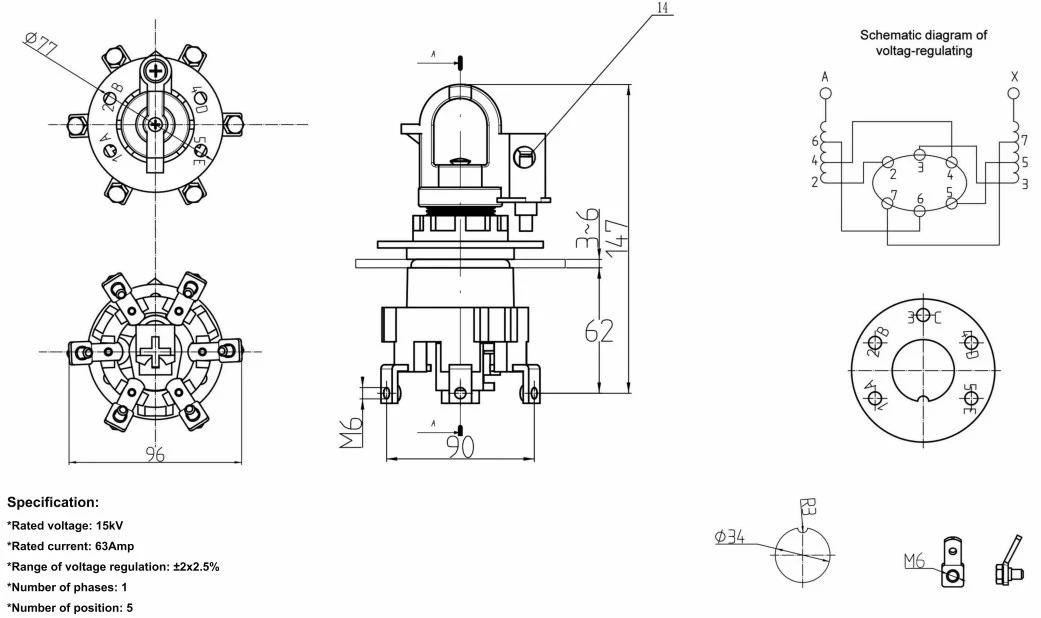 Oil-immersed rotatable single-phase tap changer reference drawing