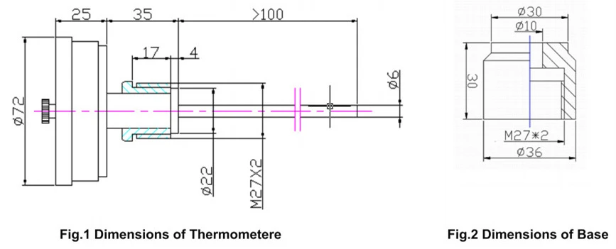 Published outline drawing for the transformer thermometer gauge