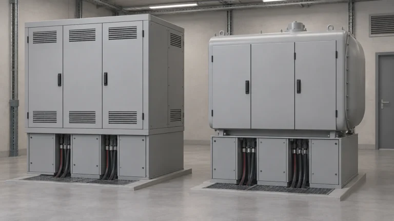 Conceptual air-insulated and sealed gas-insulated medium-voltage switchgear.