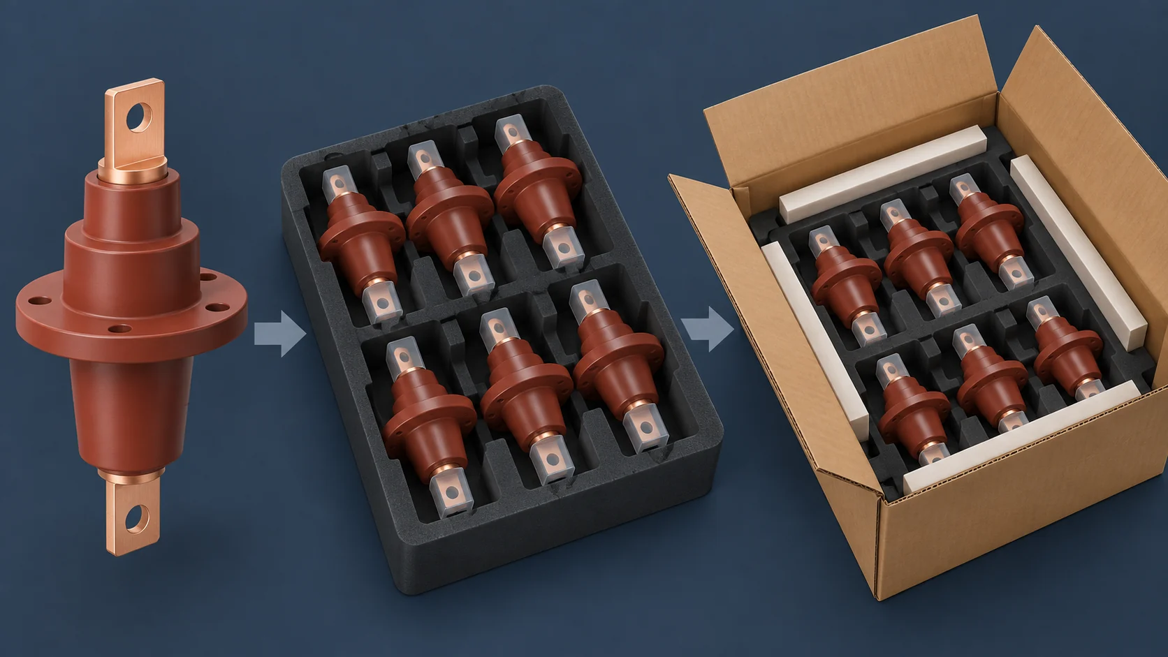 Prototype review and protected series packing for custom epoxy bushings.