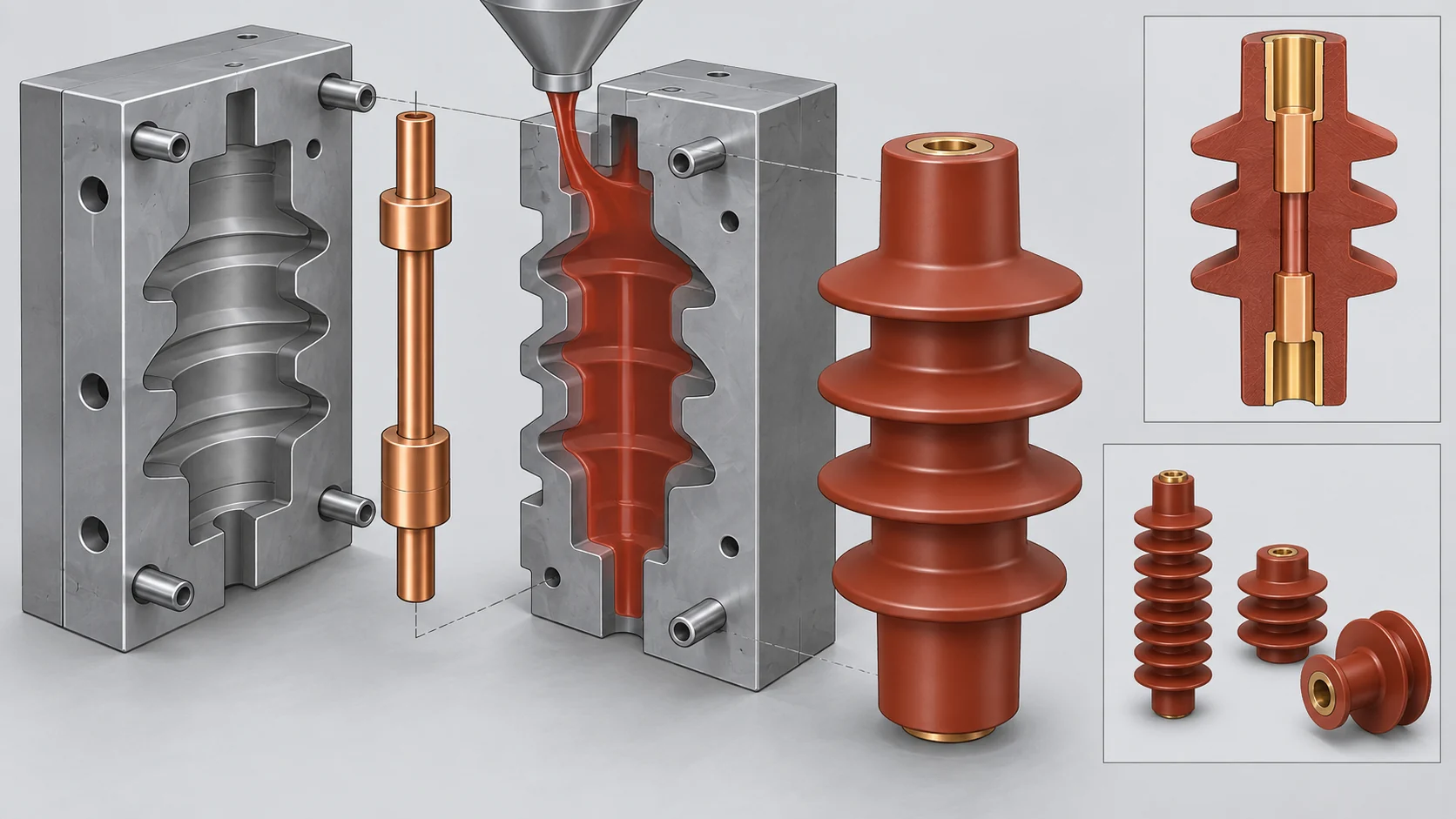 Conceptual mold, conductor insert and cured epoxy insulation assembly.