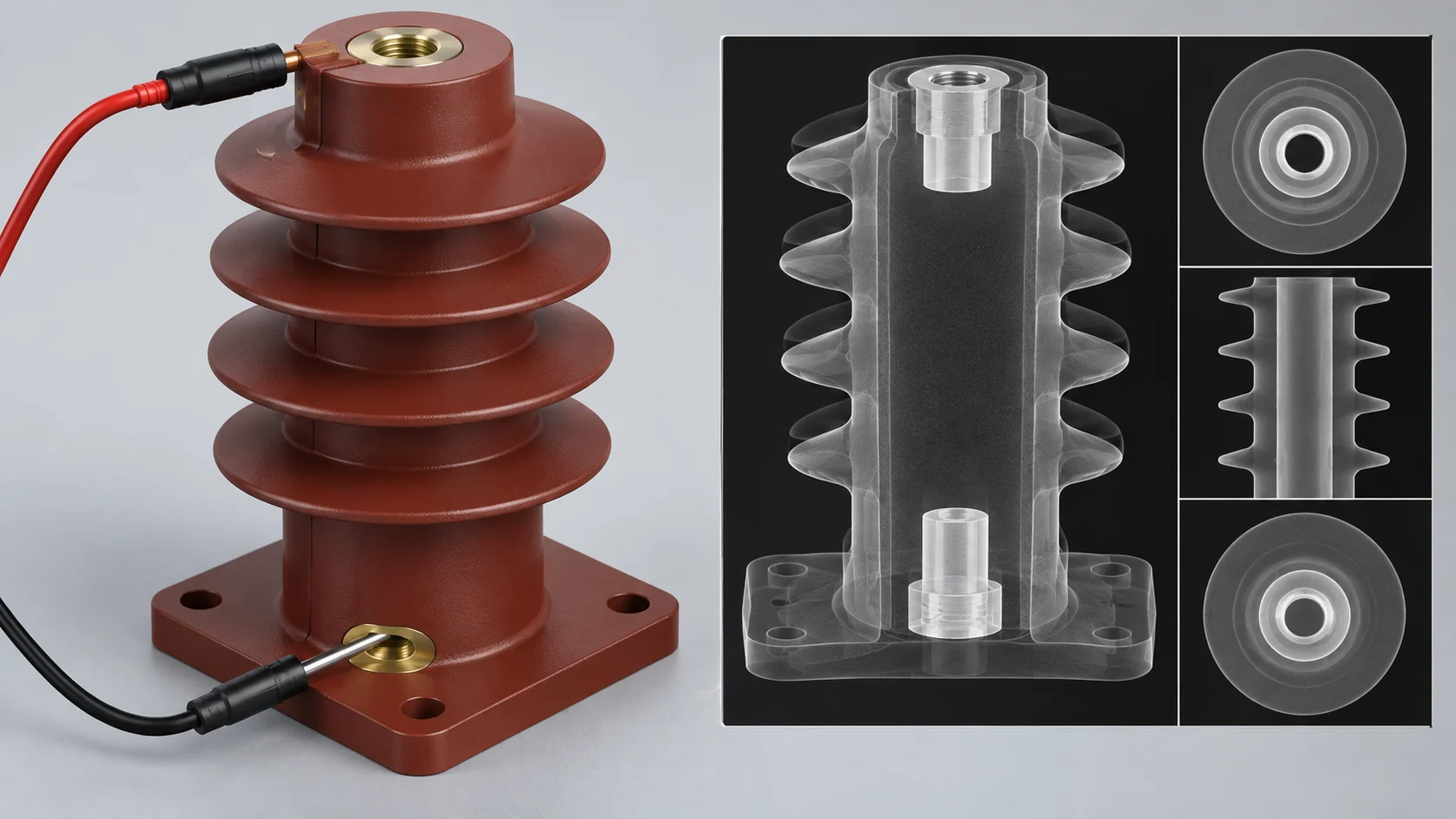 Electrical and internal-matrix inspection concepts for an epoxy insulator.