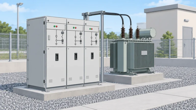 Ring main unit and transformer context in a secondary distribution substation.